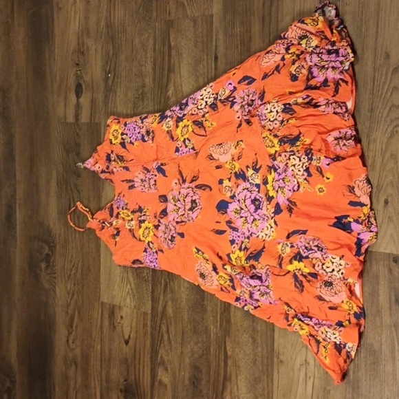 Free People Bright Orange Floral Summer Dress aaa - Picture 4 of 6